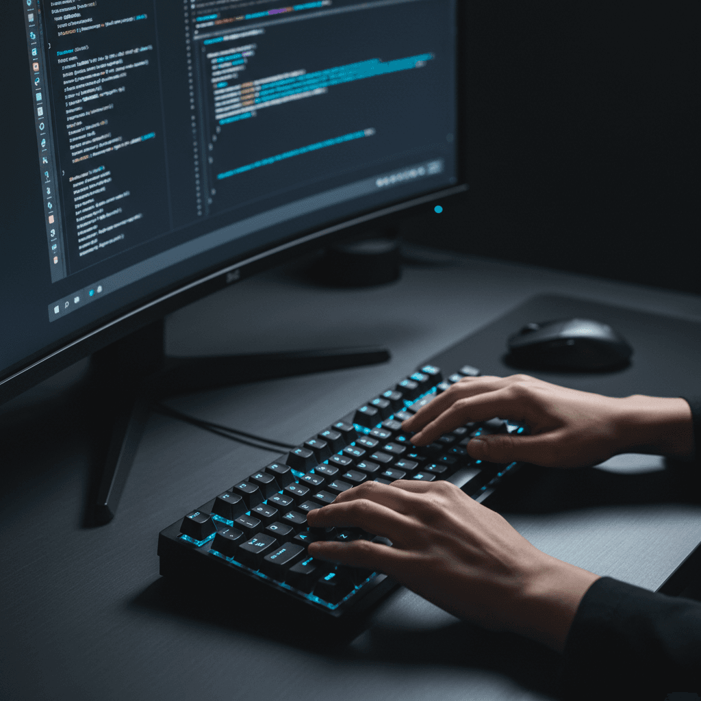 Developer typing code on mechanical keyboard