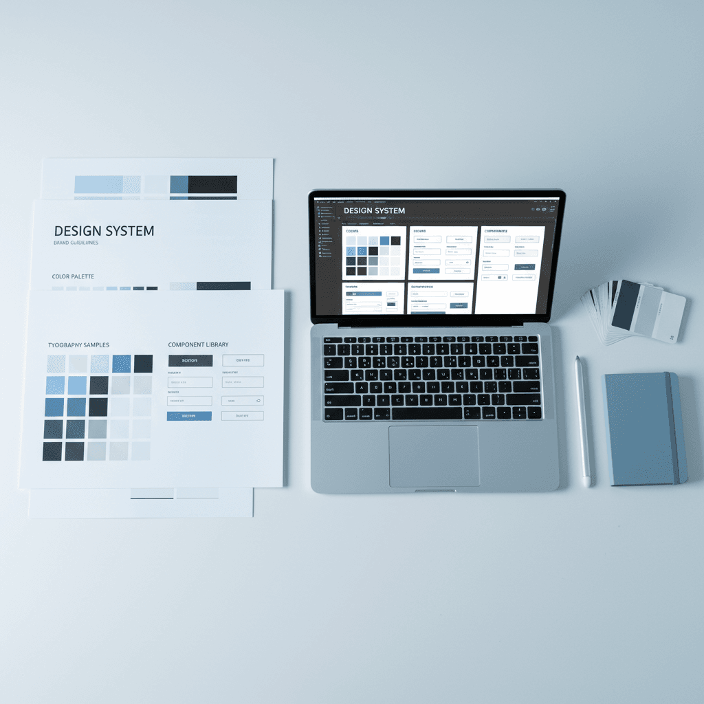 Design system documentation with color palettes and component library